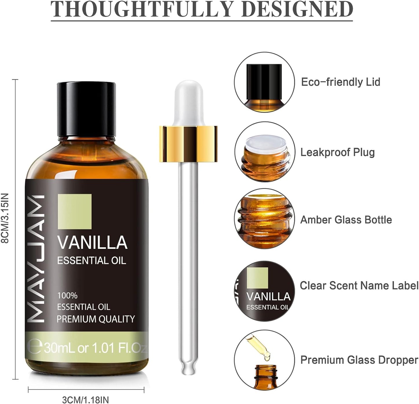 Vanilla Essential Oil 30Ml/1.01Fl.Oz,  Premium Vanilla Oils for Aromatherapy, Diffuser, Soap Making, Candle Making, Long Lasting Scents